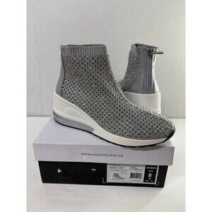 Aqua College Women's Kandice Wedge Heel Sock Sneakers Grey Stones Knit Sz 8M